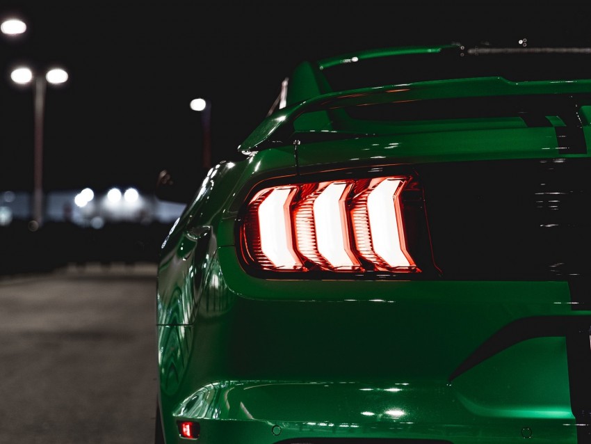 car, green, lights, backlight, back view, night