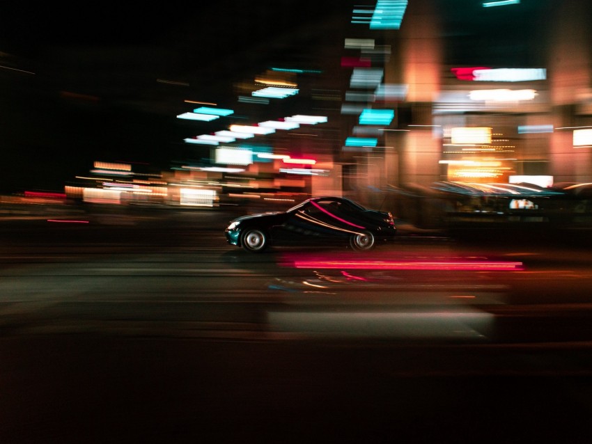 car, movement, speed, motion blur, lights, night