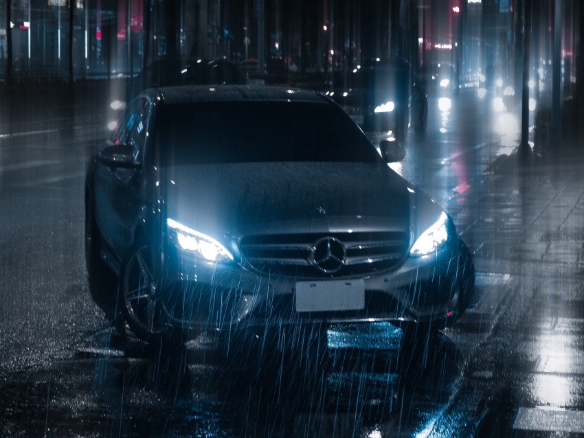 car, night, rain, light, street