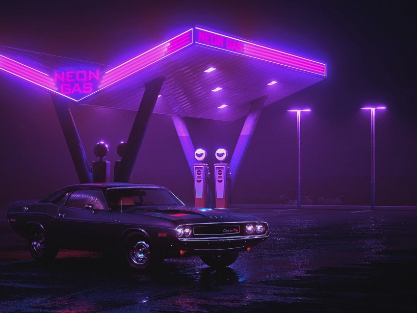 Car Old Neon Refueling Night Background Toppng