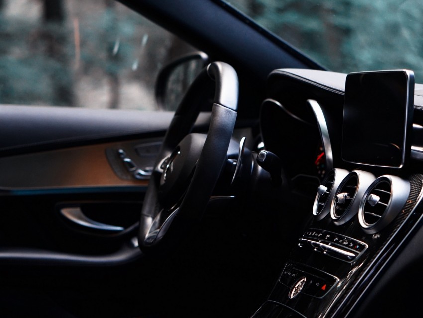 Car Salon Interior Black Control Panel Steering Wheel Png - Free PNG Images