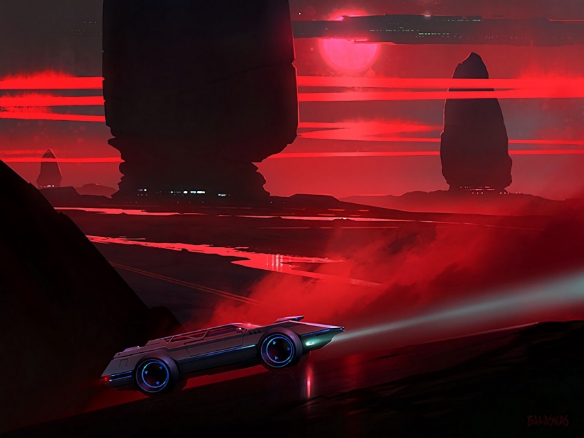 car, spaceship, futurism, sci-fi, night