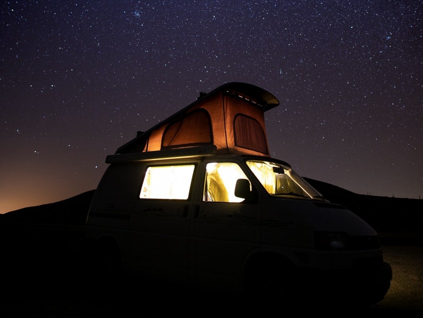 car, starry sky, camping, travel