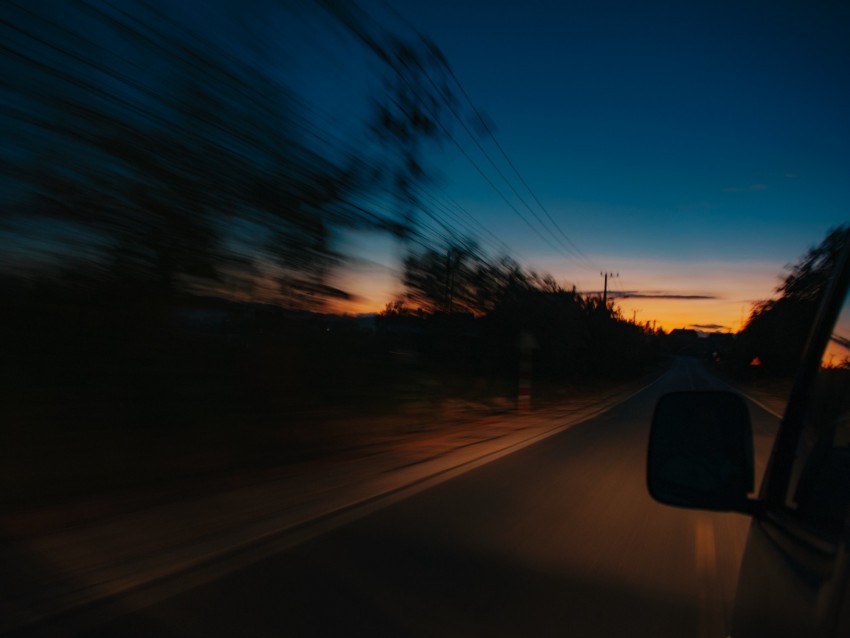 car, sunset, night, movement, speed
