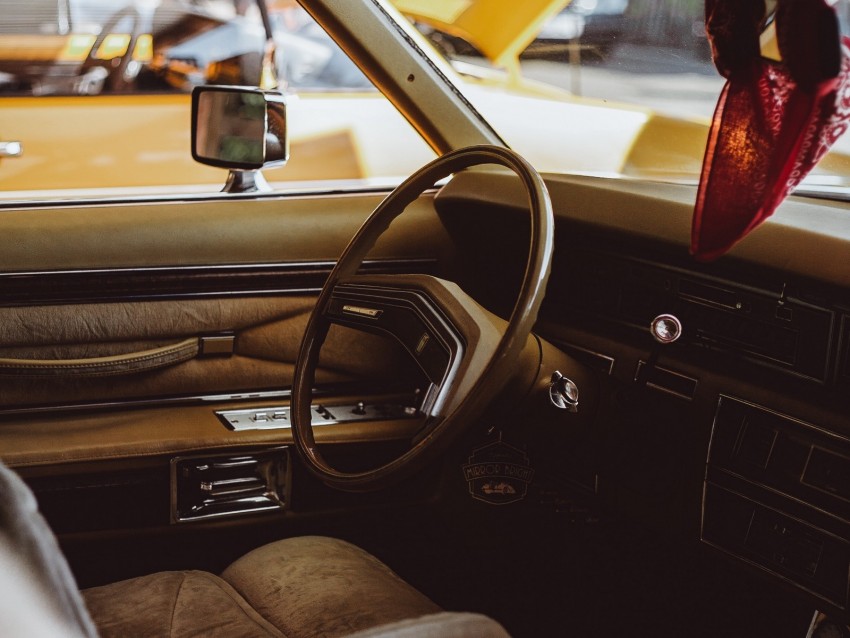car, vintage, salon, interior, steering wheel