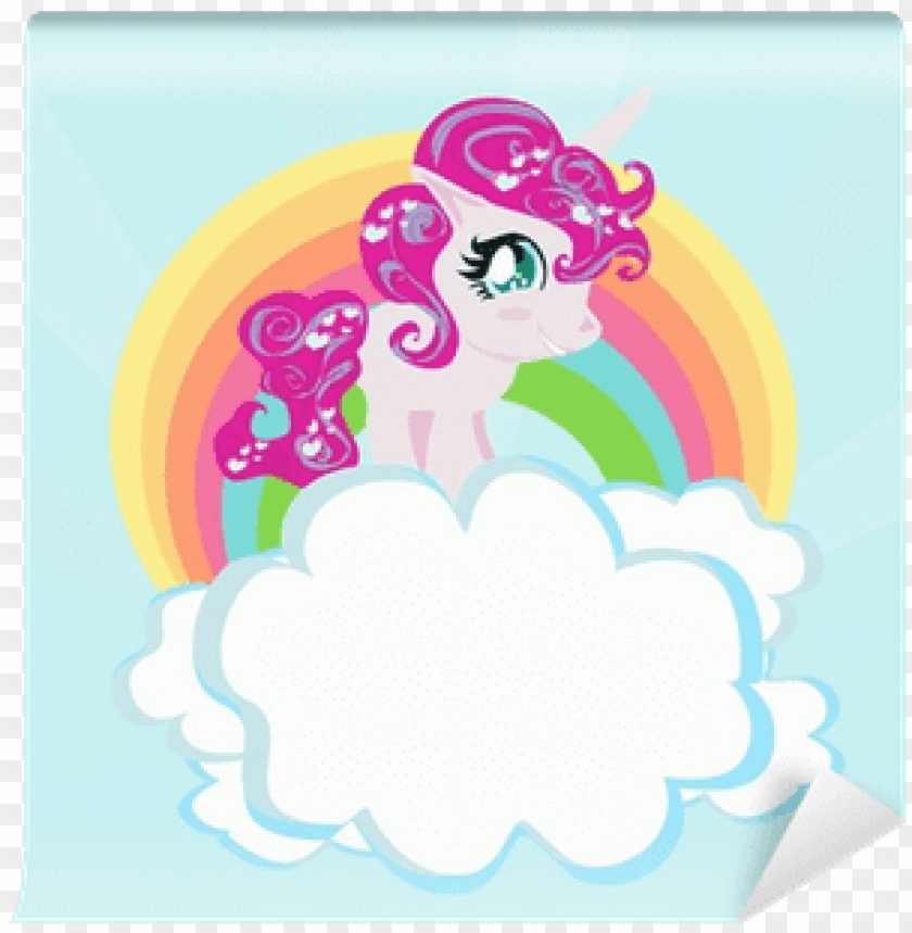 card with a cute unrn rainbow in the clouds - el arcoiris del unrnio, unicornio