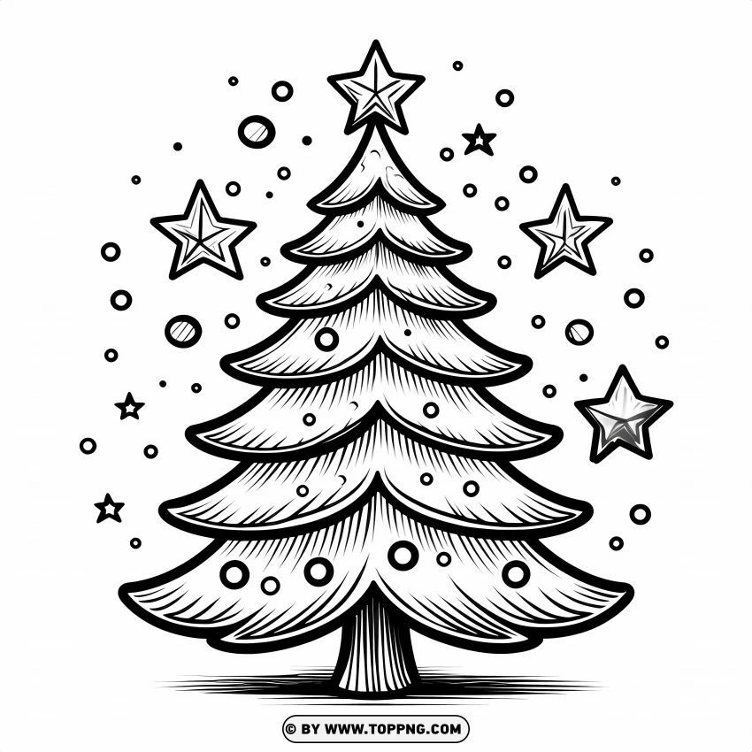 Cartoon Christmas Tree Outline With Star Topper PNG Transparent Background