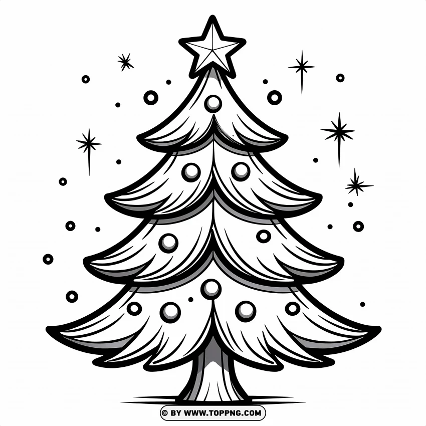 Cartoon Christmas Tree With Ornaments And Stars PNG Transparent Background