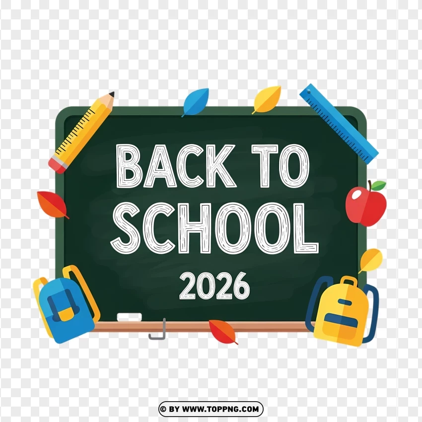 Cartoon Flat Typography Back To School 2026 Graphic PNG Transparent Background