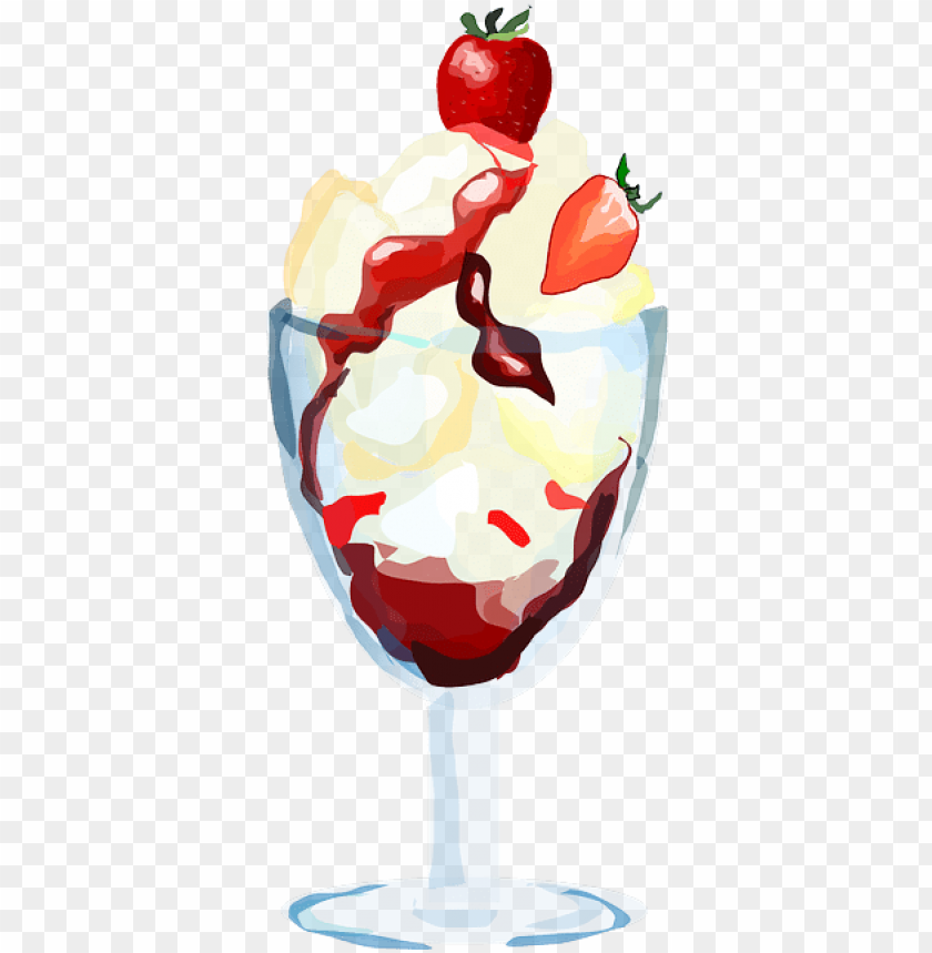 cartoon, ice, strawberry, cream, dessert, sundae - ice cream sundae, dessert