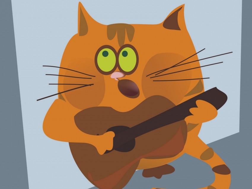 cat, guitar, vector, musician