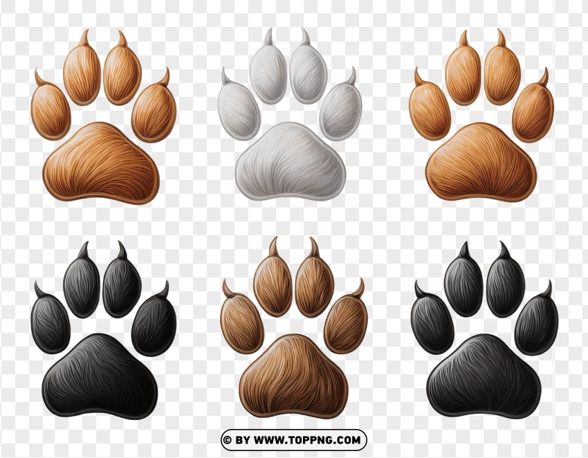 Set Of Cat Paw Prints In Multiple Colors PNG Transparent Background