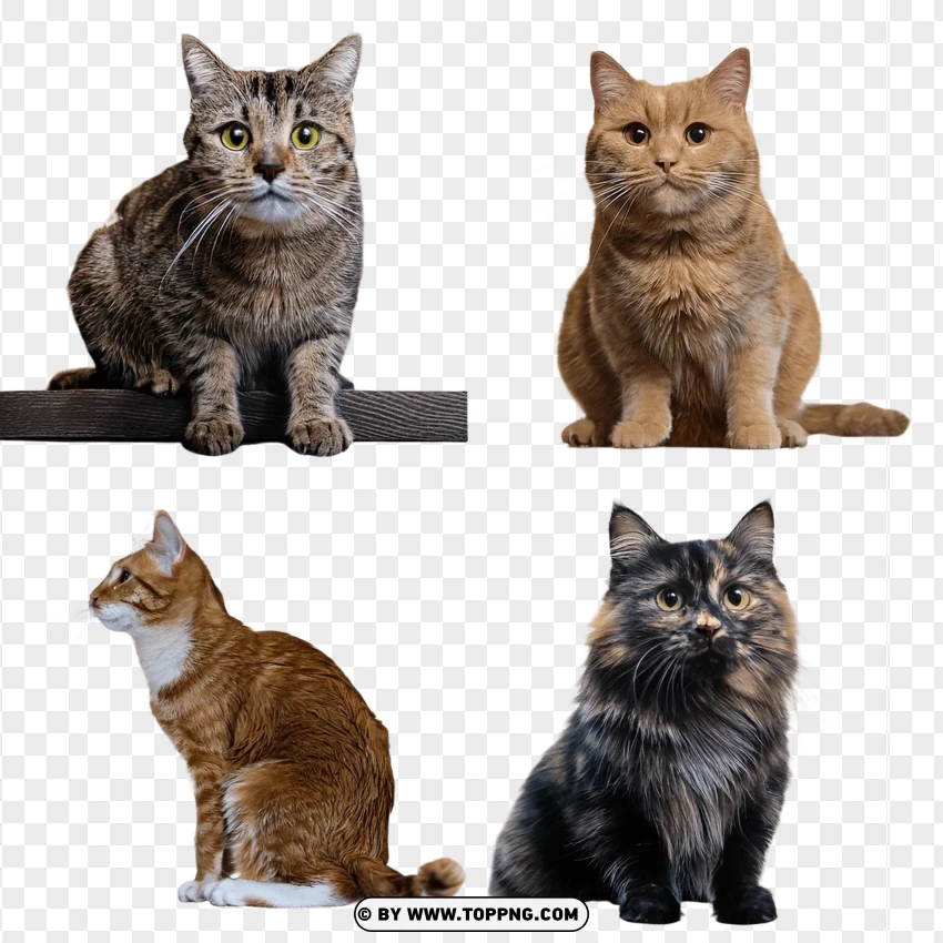 Two Domestic Cats Sitting And Looking Curious PNG Transparent Background