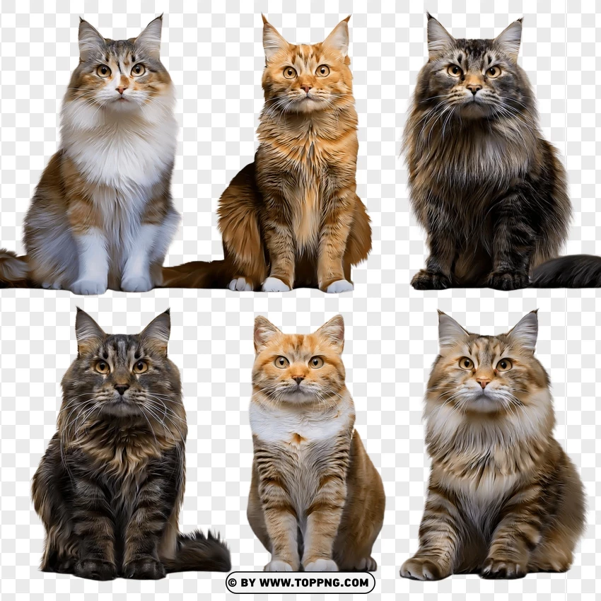 Group Of Domestic Cats Sitting Together PNG Transparent Background