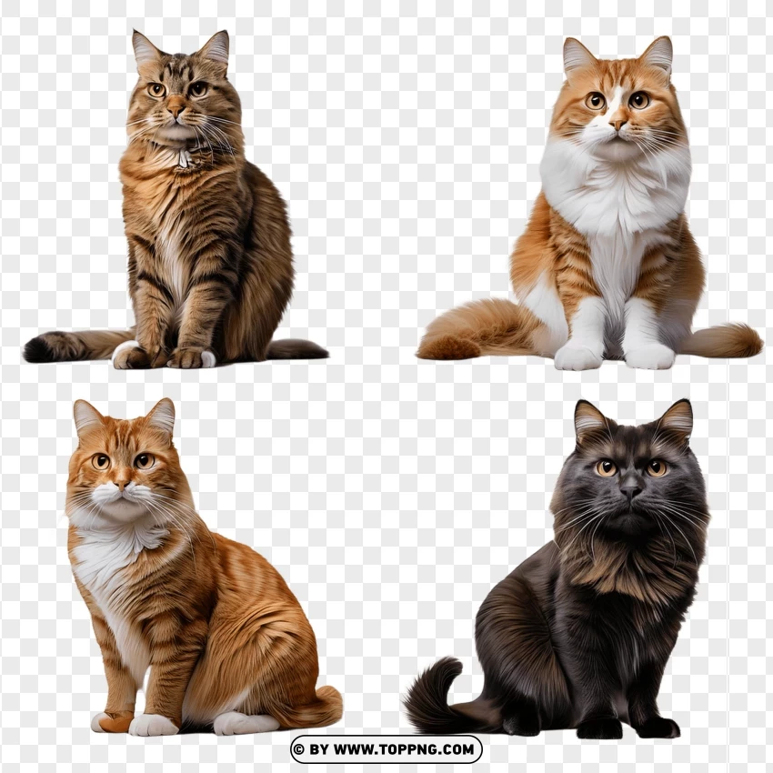 Group Of Cats Sitting And Looking Alert PNG Transparent Background
