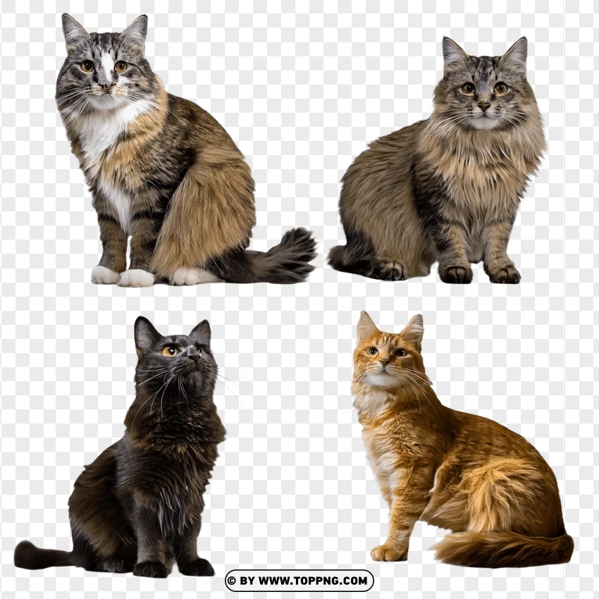 Cats In Various Natural Sitting Poses PNG Transparent Background
