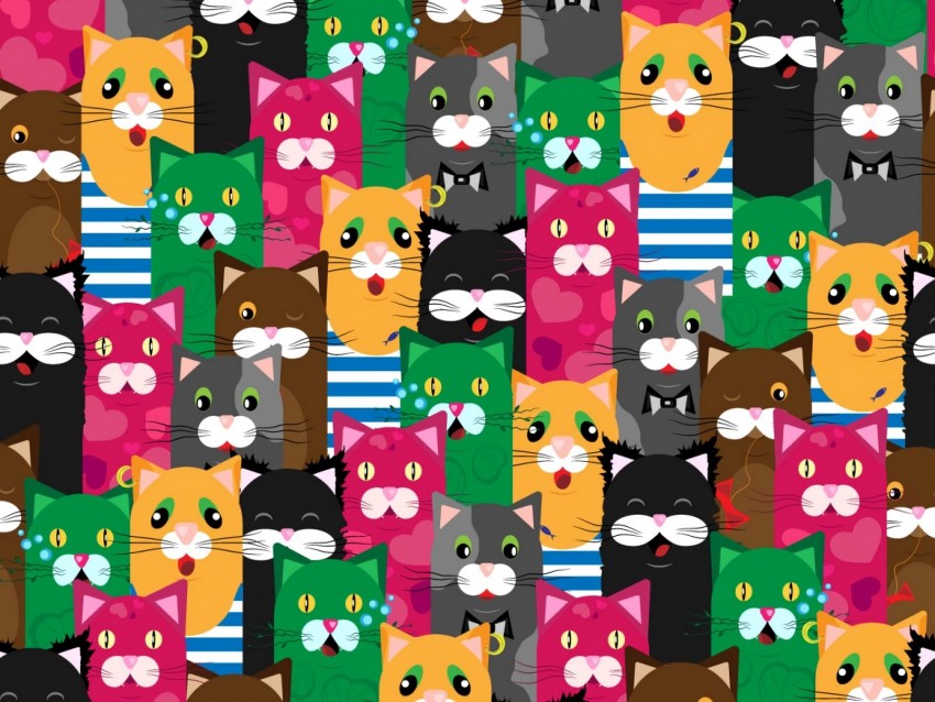 cats, funny, colorful, pattern, texture