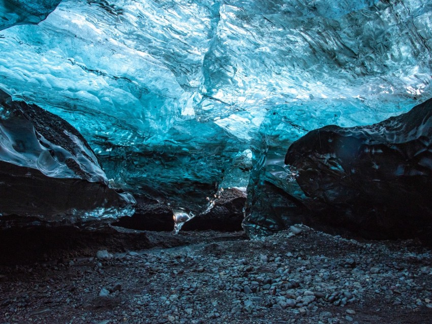cave, ice, ice floe, stones