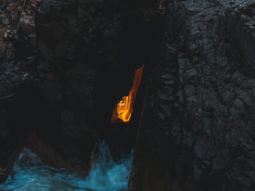 cave, light, water, cranny