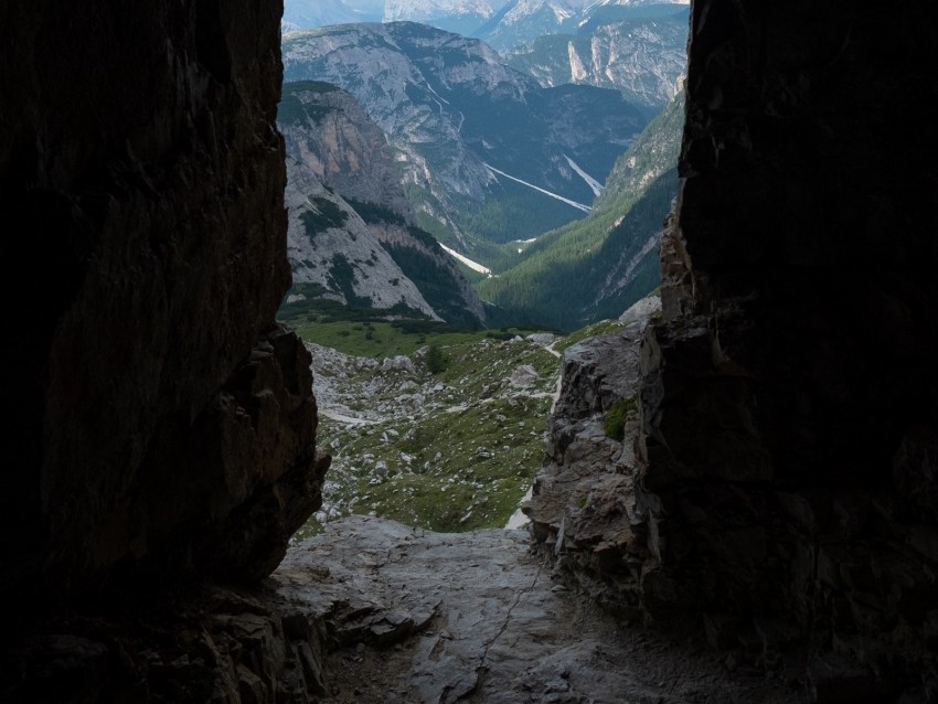 cave, mountains, stone, view, landscape