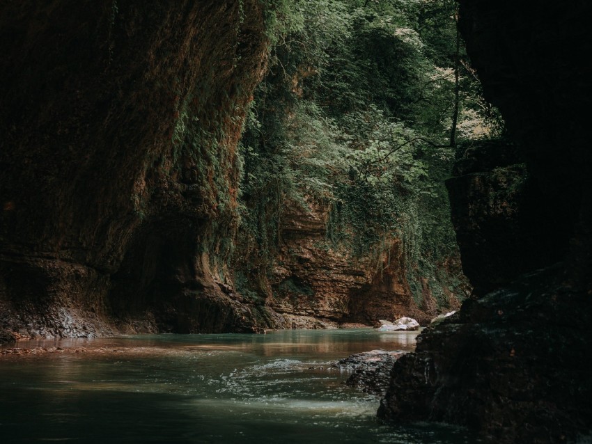 cave, water, dark, stones