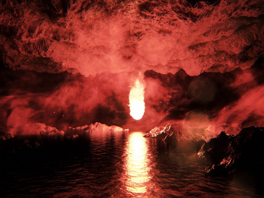 cave, water, light, bright, underground