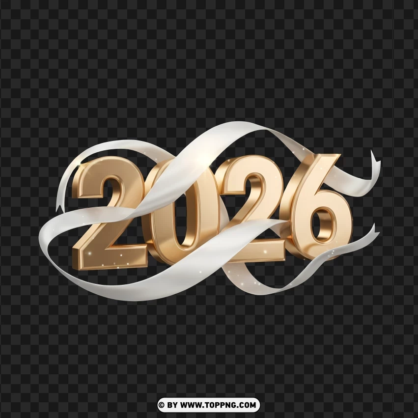 Champagne Gold 3d 2026 With White Ribbon Premium Look PNG Transparent Background