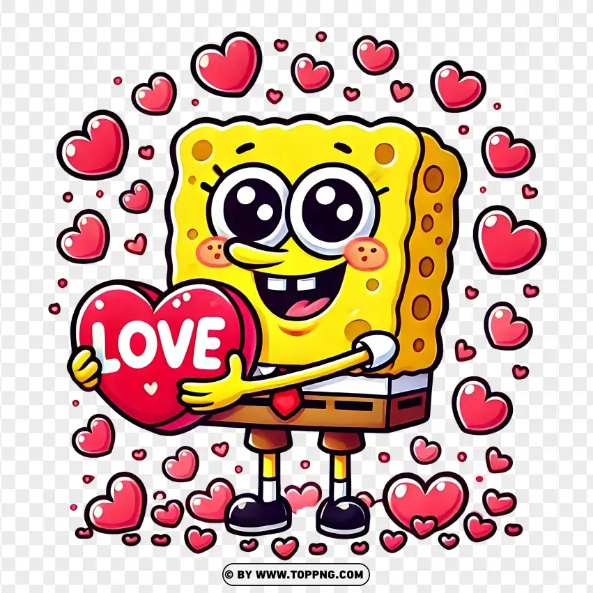 Spongebob With Love Hearts Cartoon PNG Transparent Background