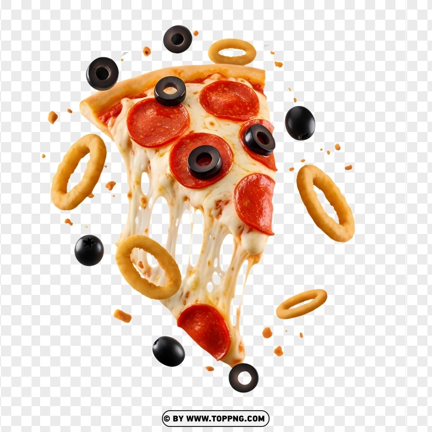 Cheesy Pepperoni Slice With Veggie Toppings PNG Transparent Background