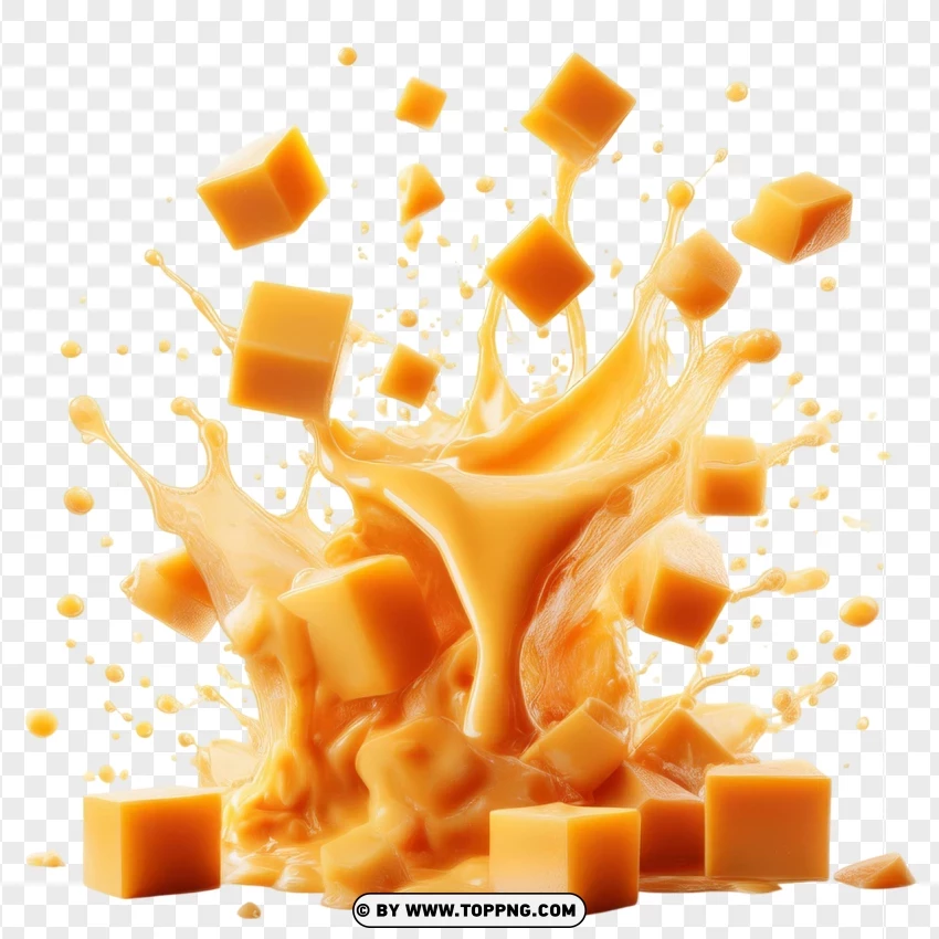 Cheesy Sauce Splash With Cheese Cubes PNG Transparent Background