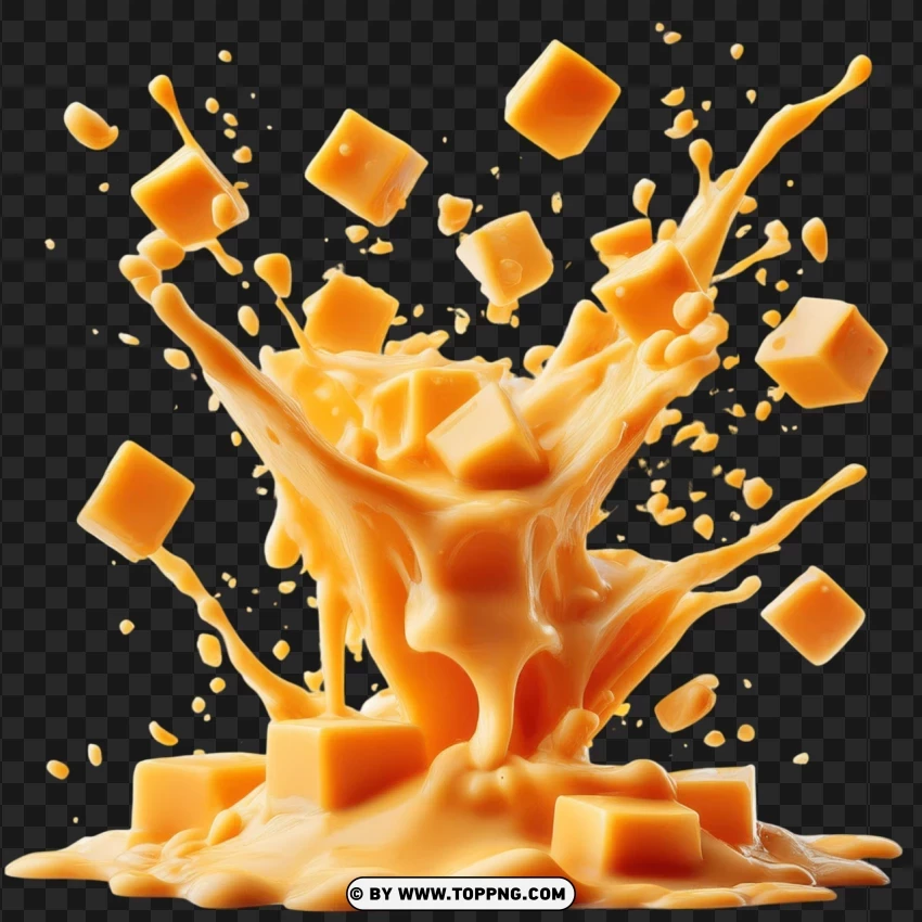 Cheddar Cheese Cubes Falling In Sauce PNG Transparent Background