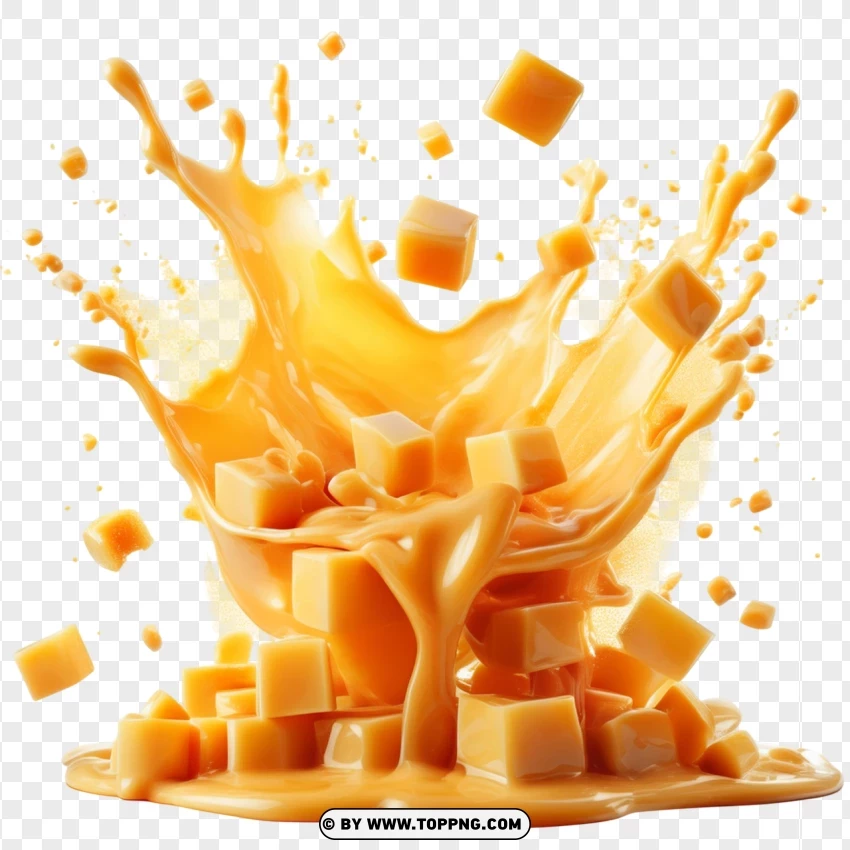 Cheesy Sauce With Falling Cheddar Cubes PNG Transparent Background