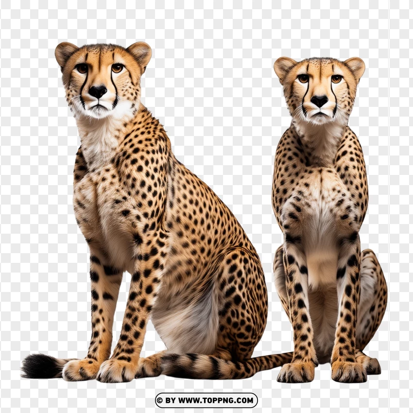 Cheetah Pair In Wildlife Sitting Pose PNG Transparent Background