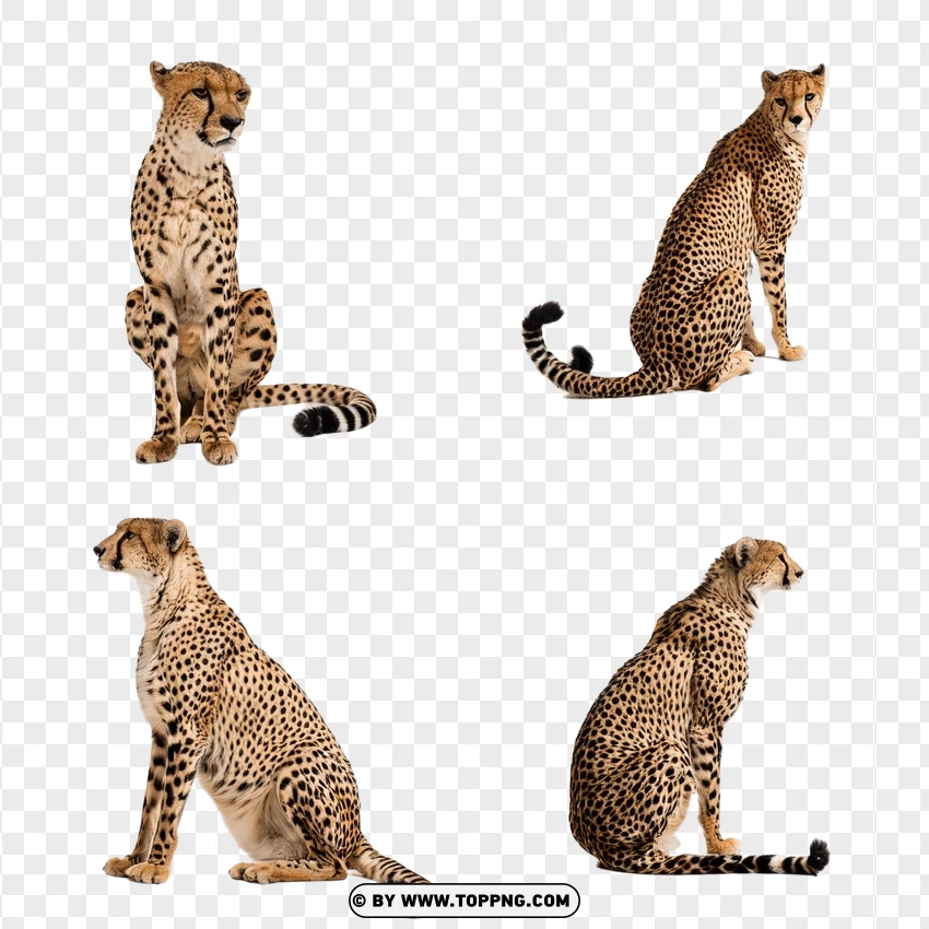 Two Cheetahs Standing And Sitting Together PNG Transparent Background