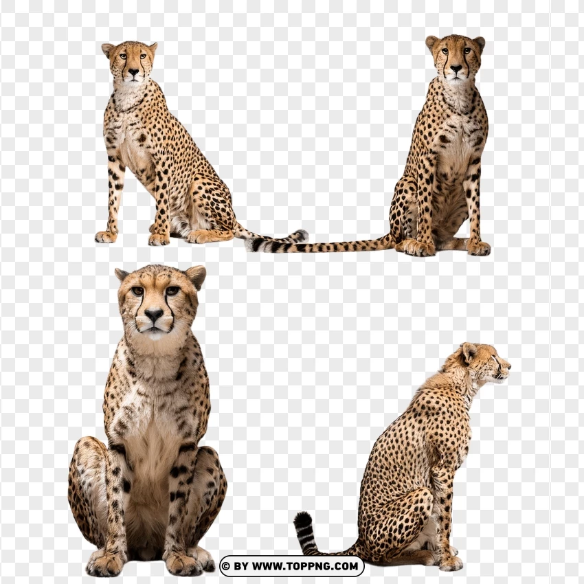 Cheetahs In Sitting And Standing Poses PNG Transparent Background