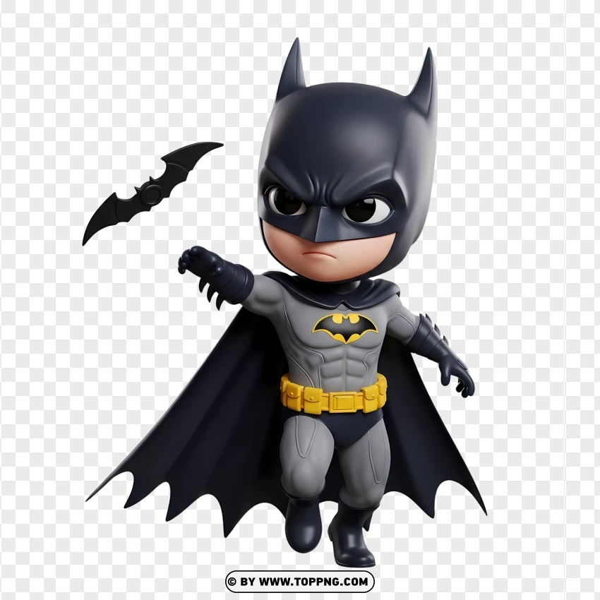 Chibi Batman Throwing Batarang Weapon PNG Transparent Background
