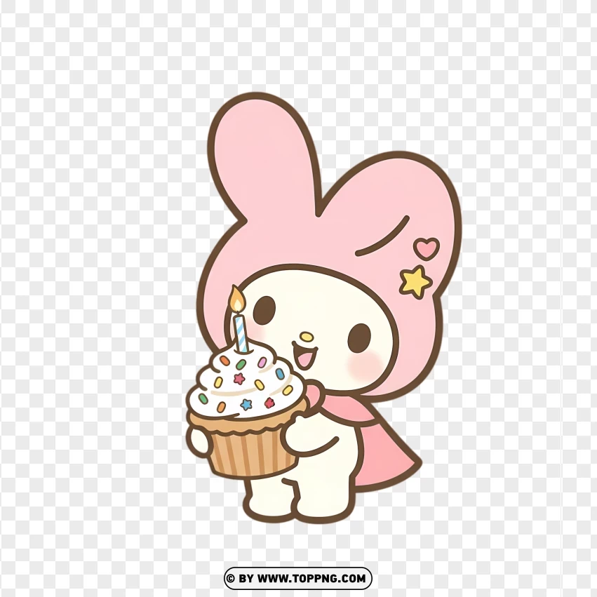 Chibi bunny holding sprinkle cupcake in pastel sweet style