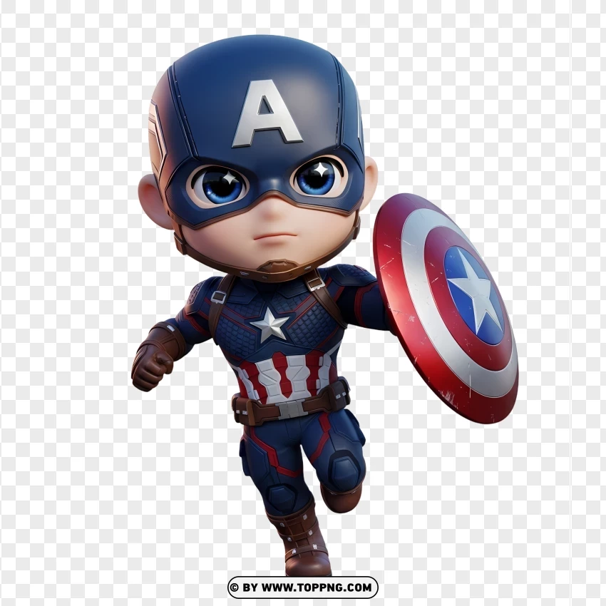Chibi Captain America Throwing Vibranium Shield PNG Transparent Background