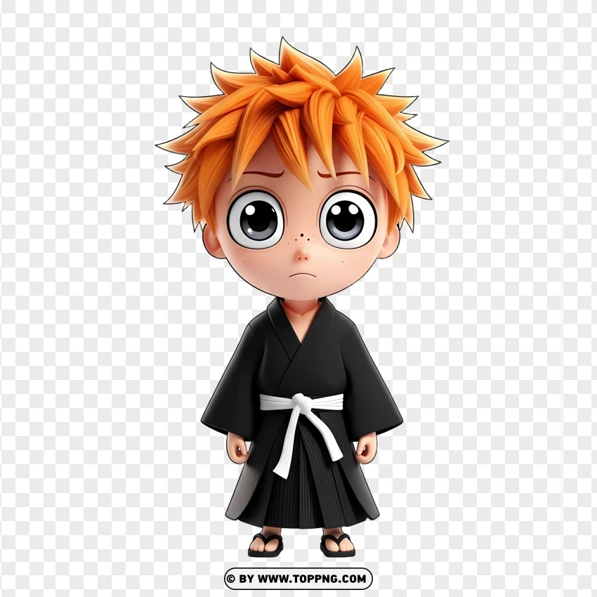 Chibi Ichigo Kurosaki Bleach In Black Shihakusho PNG Transparent Background