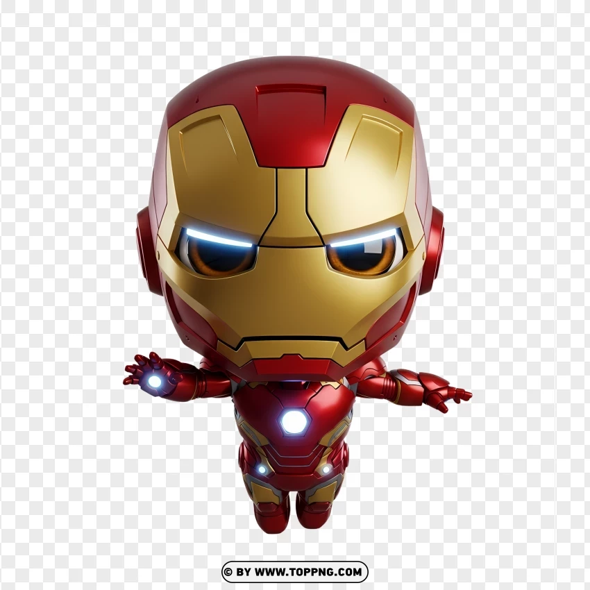 Chibi Iron Man Flying With Red And Gold Armor PNG Transparent Background
