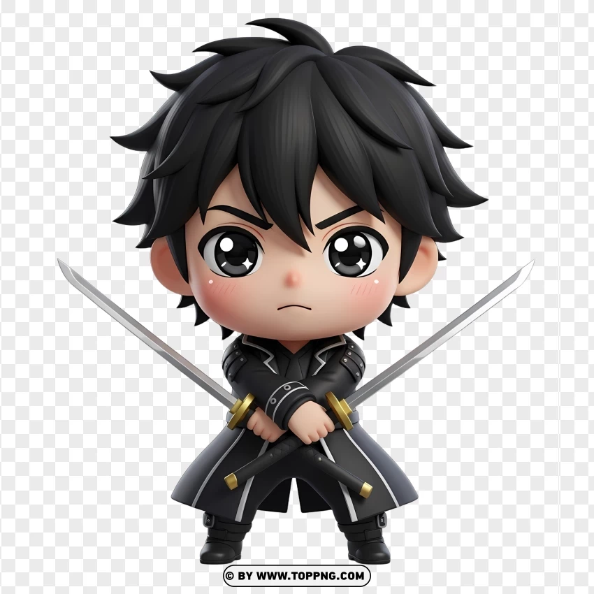 Chibi Kirito From Sword Art Online With Dual Swords PNG Transparent Background