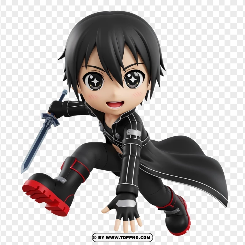 Chibi Kirito Performing Dual Sword Attack PNG Transparent Background