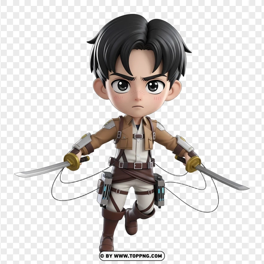 Chibi Levi Flying With Odm Gear In Battle PNG Transparent Background