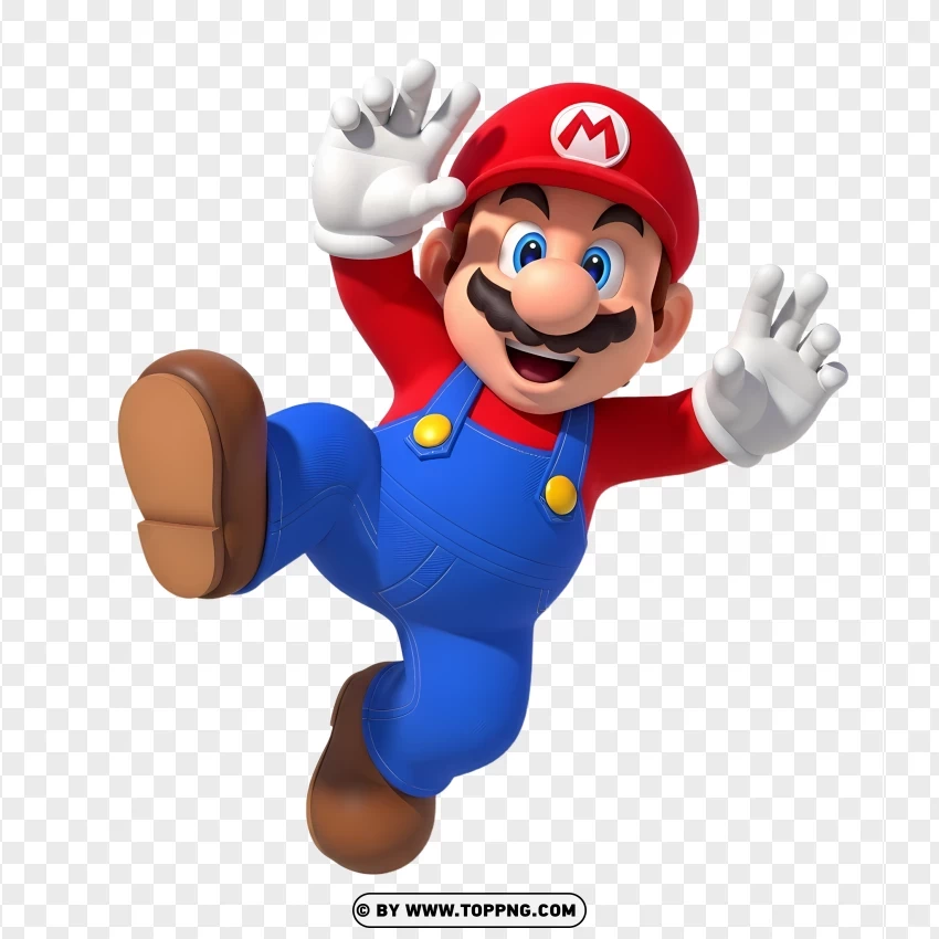 Chibi Mario Jumping With Red Hat And Blue Overalls PNG Transparent Background