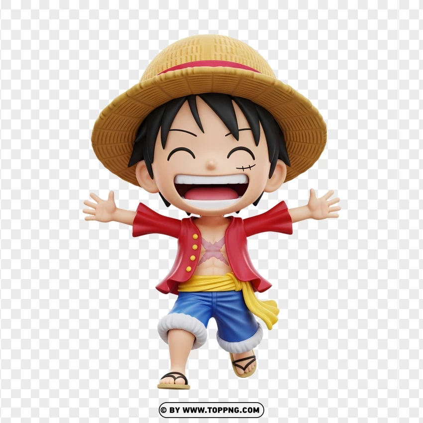 Chibi Monkey D. Luffy With Straw Hat 3d Design PNG Transparent Background