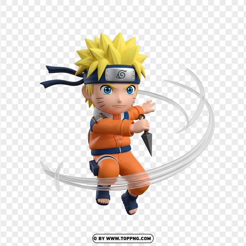 Chibi Naruto In Ninja Battle Pose With Kunai PNG Transparent Background