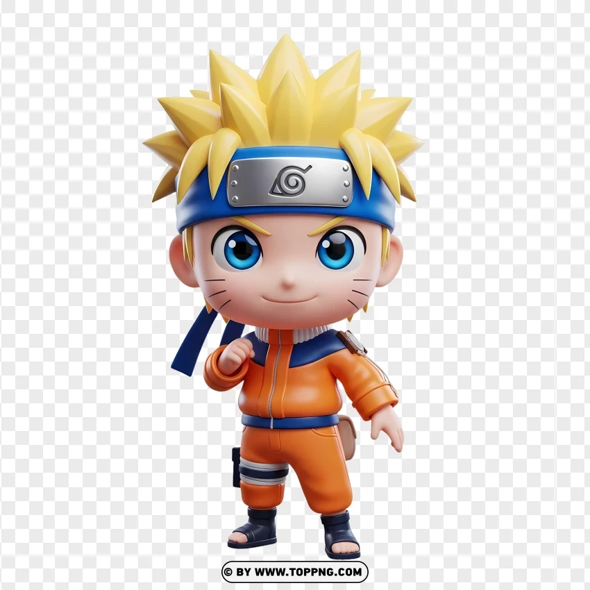 Chibi Naruto Uzumaki 3d With Leaf Headband PNG Transparent Background