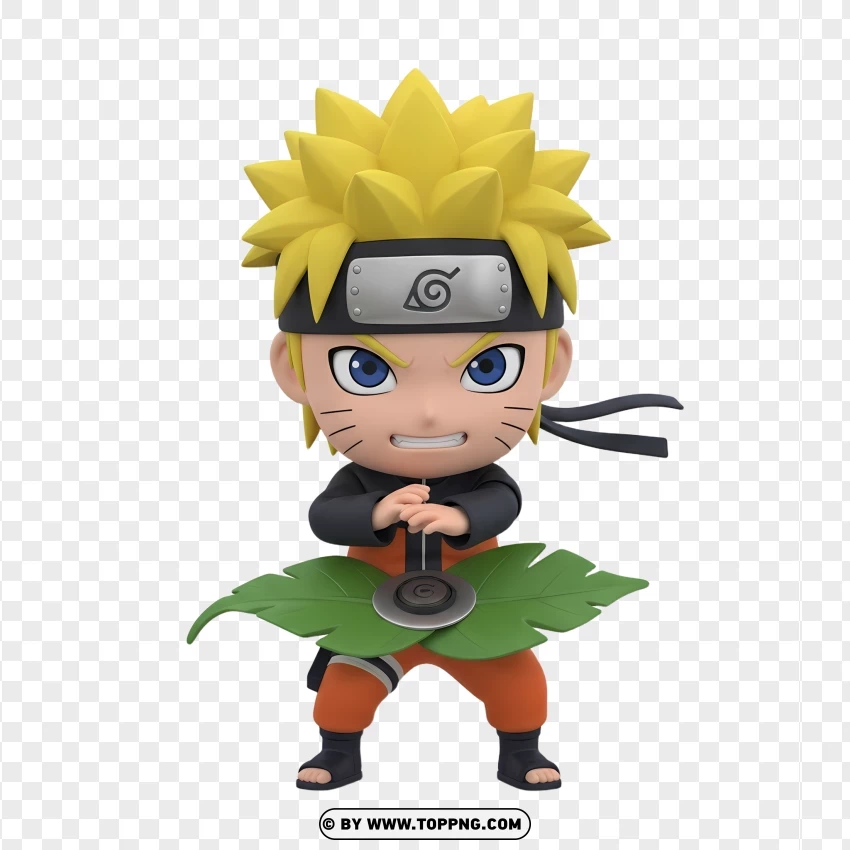Chibi Naruto Uzumaki With Leaf Village Headband In 3d PNG Transparent Background