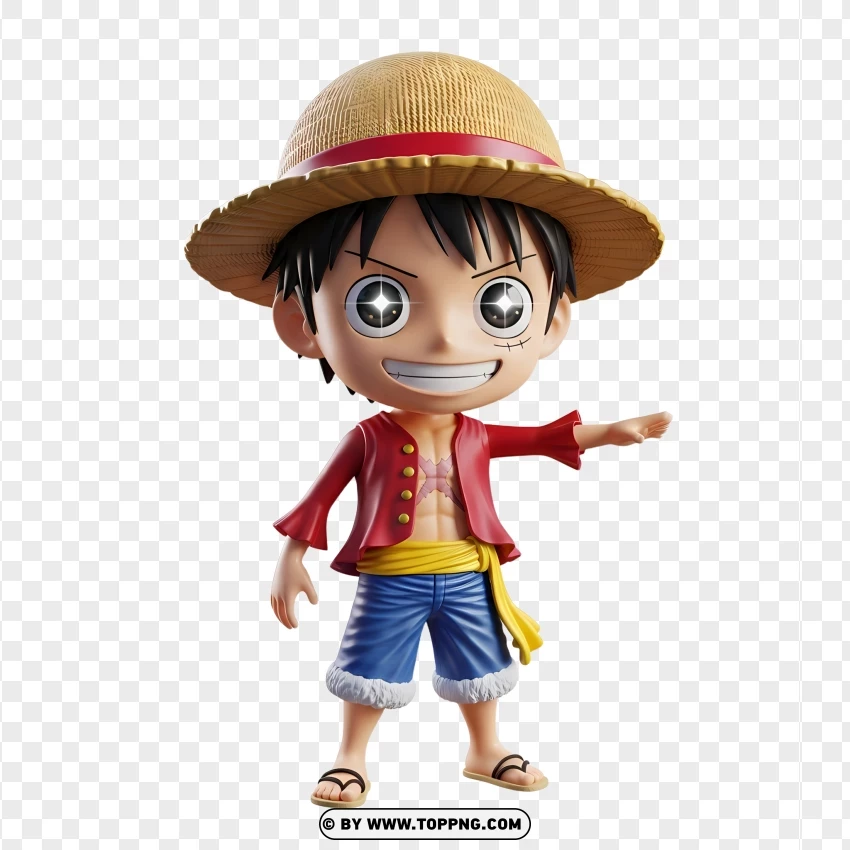 Chibi One Piece Luffy With Straw Hat PNG Transparent Background
