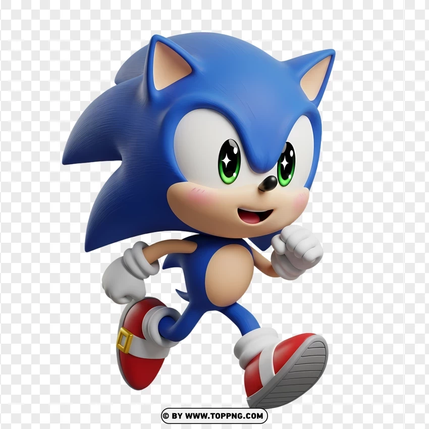 Chibi Sonic Running Fast With Blue Streaks PNG Transparent Background